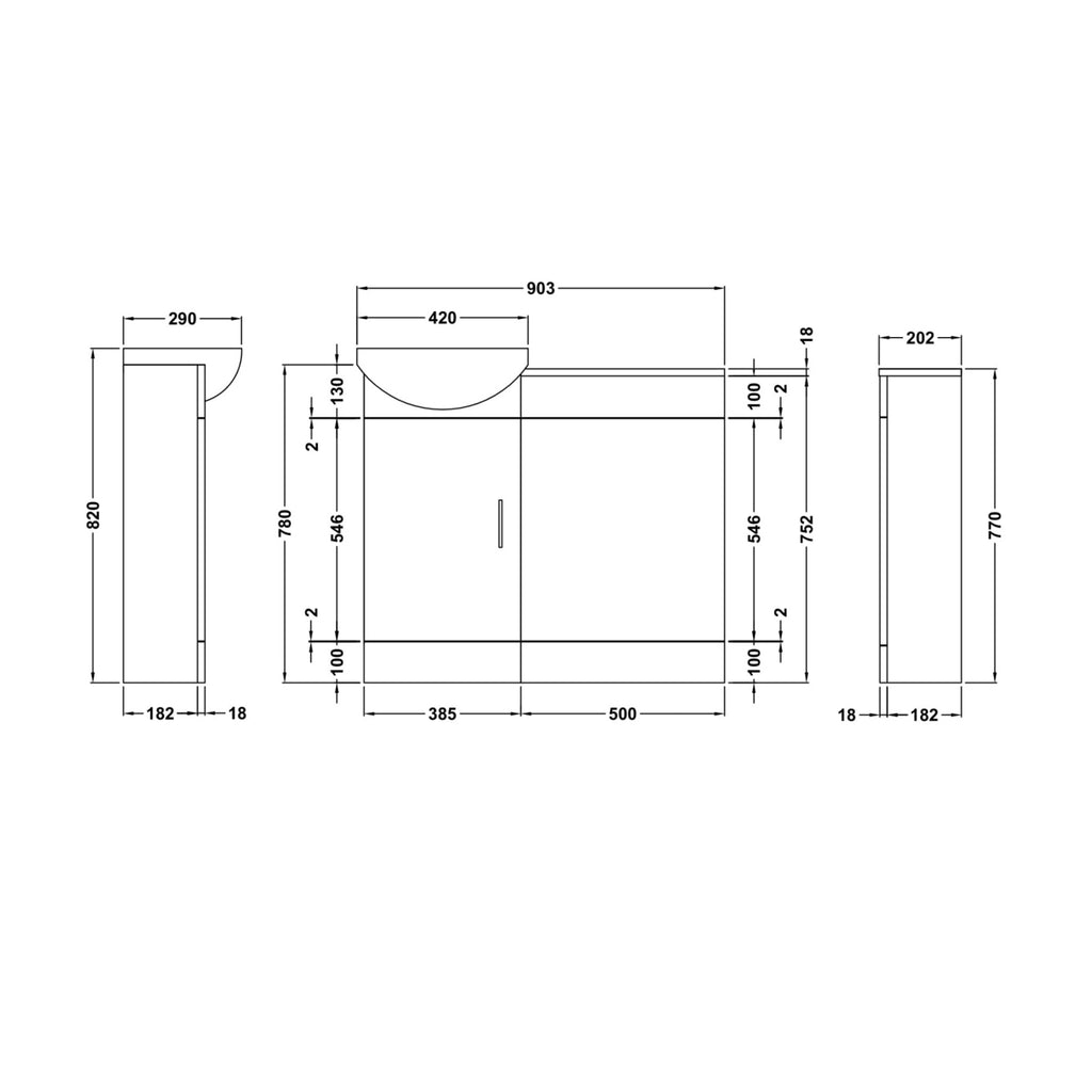 Bubly Bathrooms™ Modern Gloss White Combined Bathroom Furniture Set with Vanity, Rimless BTW Toilet & Matt Black Fittings
