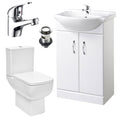 Bubly Bathrooms™ 550mm Modern Gloss White Vanity Unit & Basin with Close Coupled Square Dual Flush WC Toilet & Chrome Tap Set