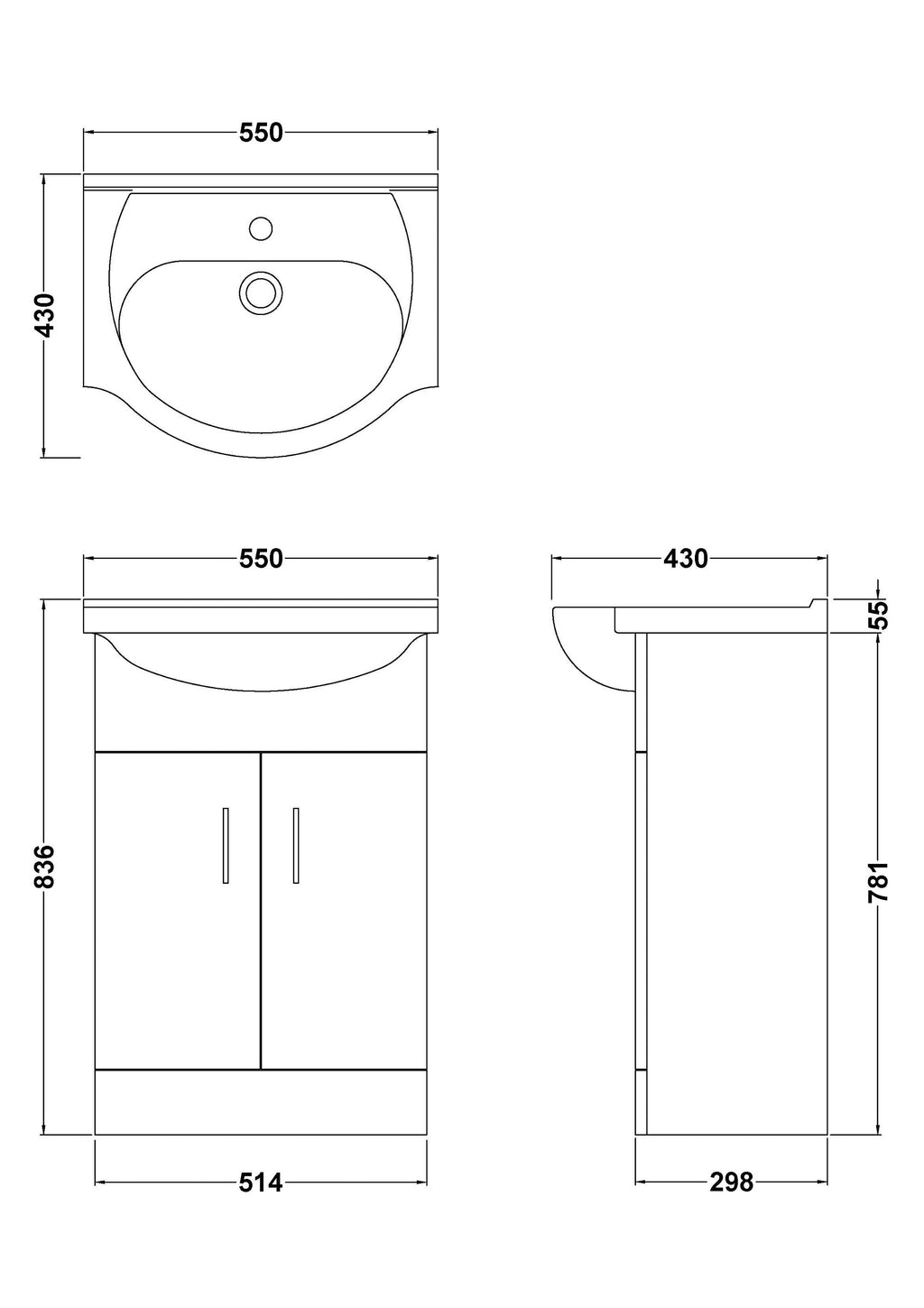 Bubly Bathrooms™ 550mm Modern Gloss White Vanity Unit & Basin with Close Coupled Square Dual Flush WC Toilet & Chrome Tap Set