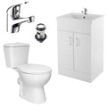 Bubly Bathrooms™ 600mm White Vanity Unit, D-Shape WC & Chrome Tap Set - Complete Bathroom Solution