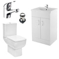 Bubly Bathrooms™ 600mm Gloss White Bathroom Vanity Unit & Basin with Close Coupled Dual Flush Toilet & Chrome Tap Set