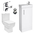 Bubly 400mm Gloss White Freestanding Vanity Unit, Basin, Close Coupled Dual Flush Toilet & Chrome Tap Set