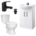 Bubly Bathrooms™ 550mm White Gloss Freestanding Vanity Unit, Close Coupled Toilet & Matt Black Tap Set