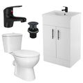 Bubly Bathrooms™ 600mm Freestanding Gloss White Vanity Unit & Basin Set with D-Shape WC & Matt Black Tap