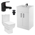 Bubly Bathrooms™ 600mm Freestanding Gloss White Vanity, Ceramic Basin, WC & Matt Black Tap Set
