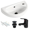 Compact Wall Hung Cloakroom Basin & Matt Black Tap Set - Space-Saving Bathroom Sink with Waste