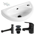 Compact Wall-Hung Basin Set with Matt Black Tap, Slotted Waste & Bottle Trap