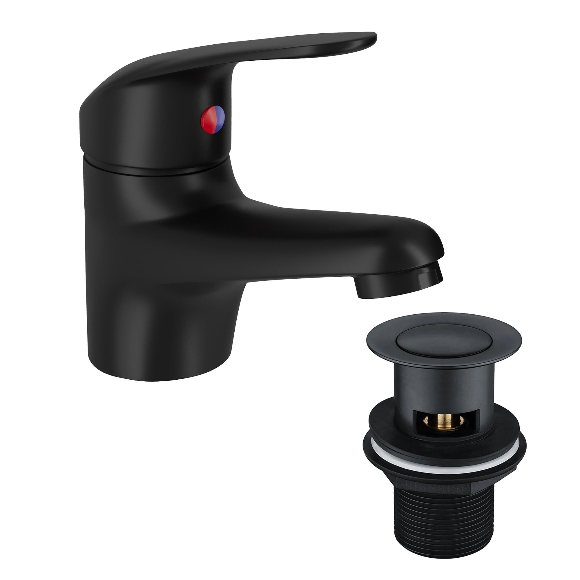 Compact Wall-Hung Basin Set with Matt Black Tap, Slotted Waste & Bottle Trap