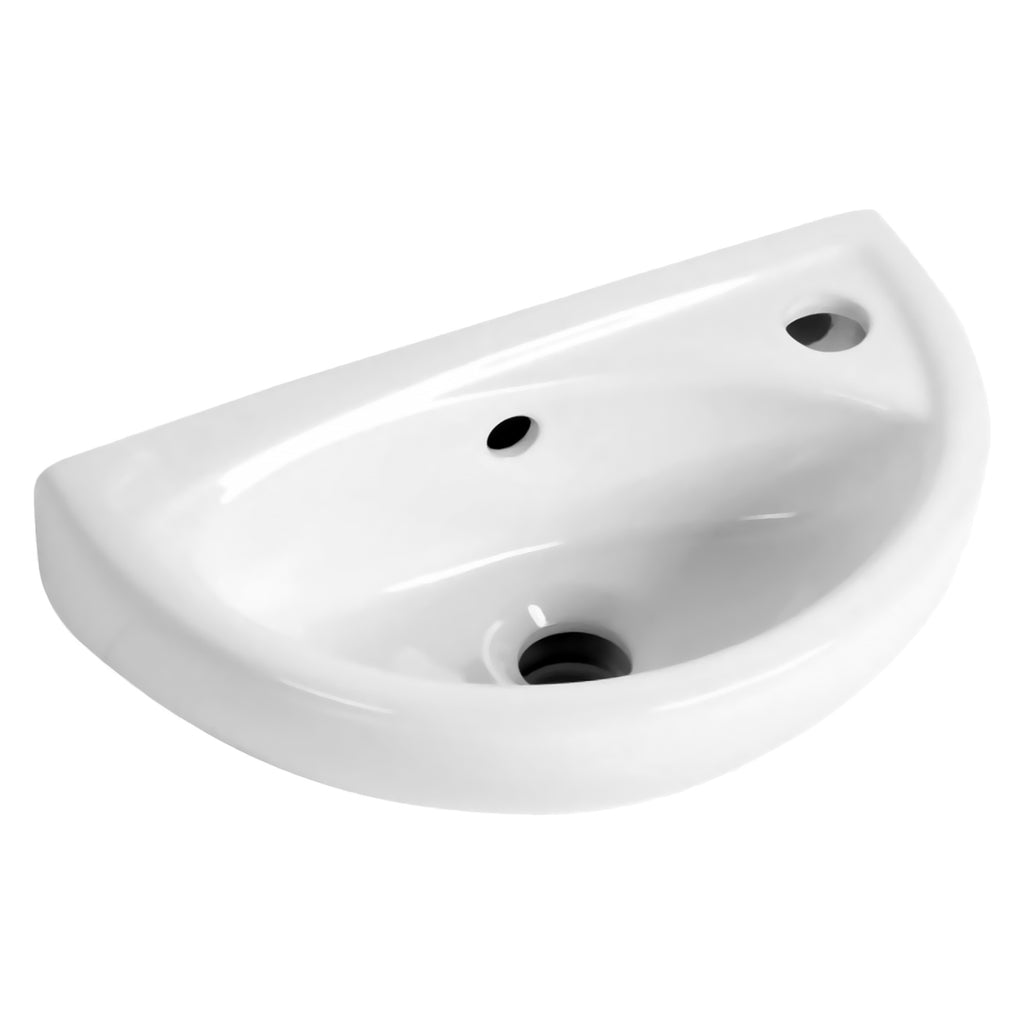Compact Wall-Hung Ceramic Cloakroom Basin & Matt Black Tap Set with Pop-Up Waste & P-Trap
