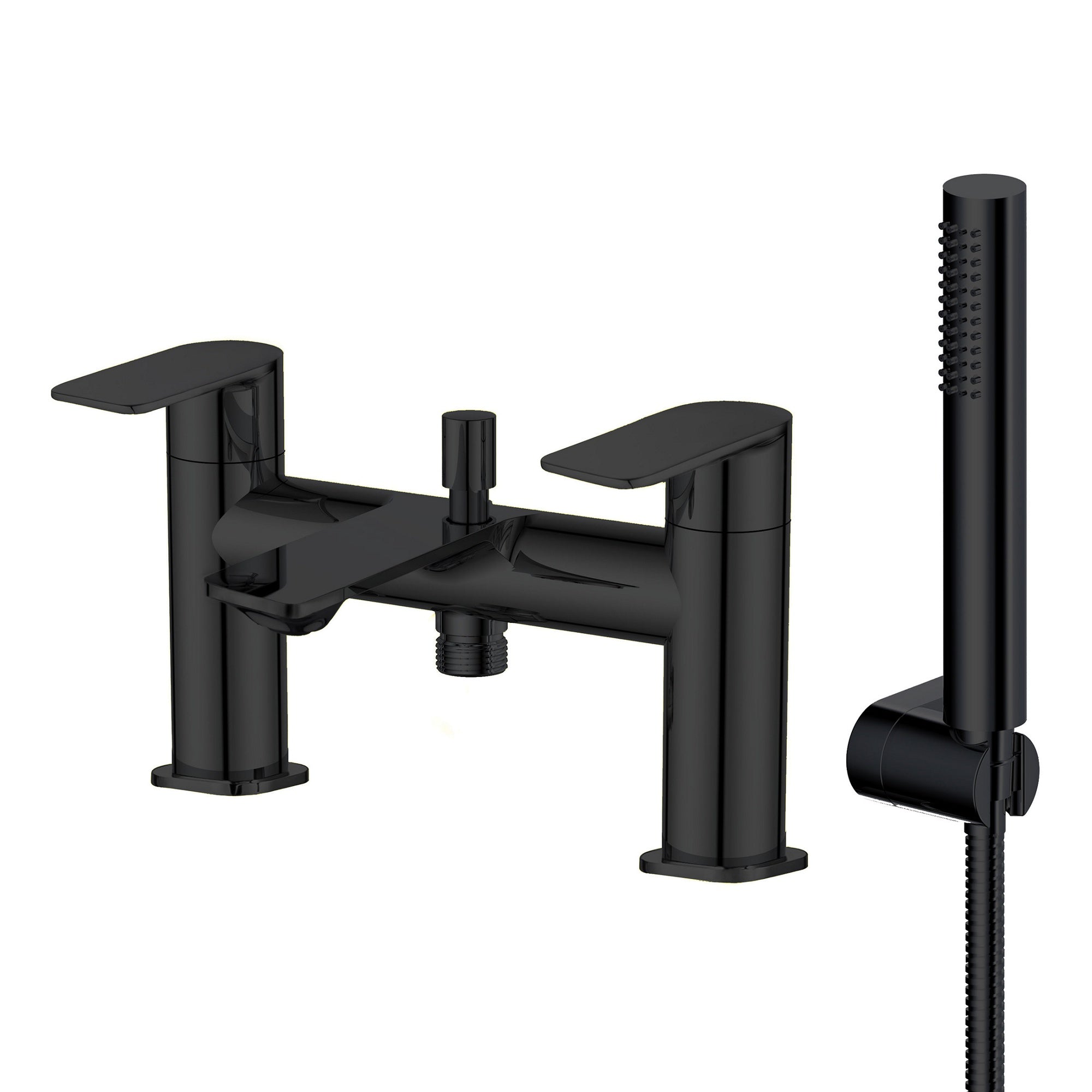 Modern Matt Black Blade Bath Shower Mixer Tap - Solid Brass Bath Mounted