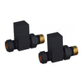 Matt Black Square Straight Manual Radiator Valves - 15mm x R 1/2" Brass Pair for DIY