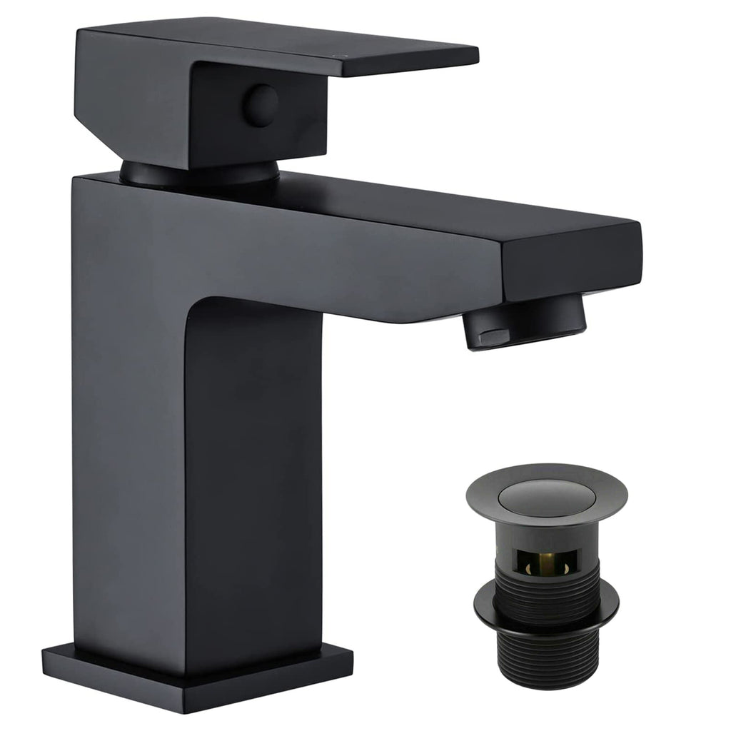 FNX Bathrooms 510mm Wall Hung Gloss White Ceramic Cloakroom Basin with Matt Black Mixer Tap & Bottle Trap Kit