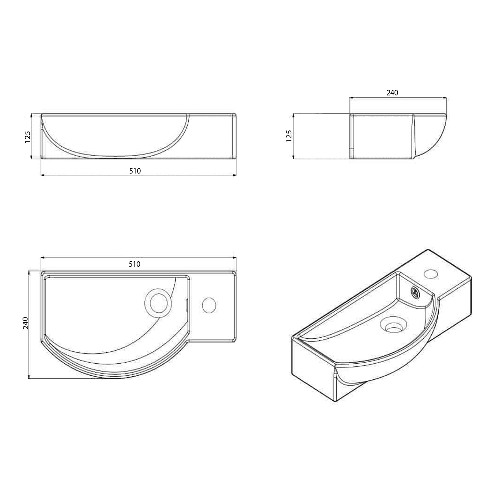 510mm Curved Wall Hung Cloakroom Basin Kit with Matt Black Waterfall Tap & Minimalist Trap
