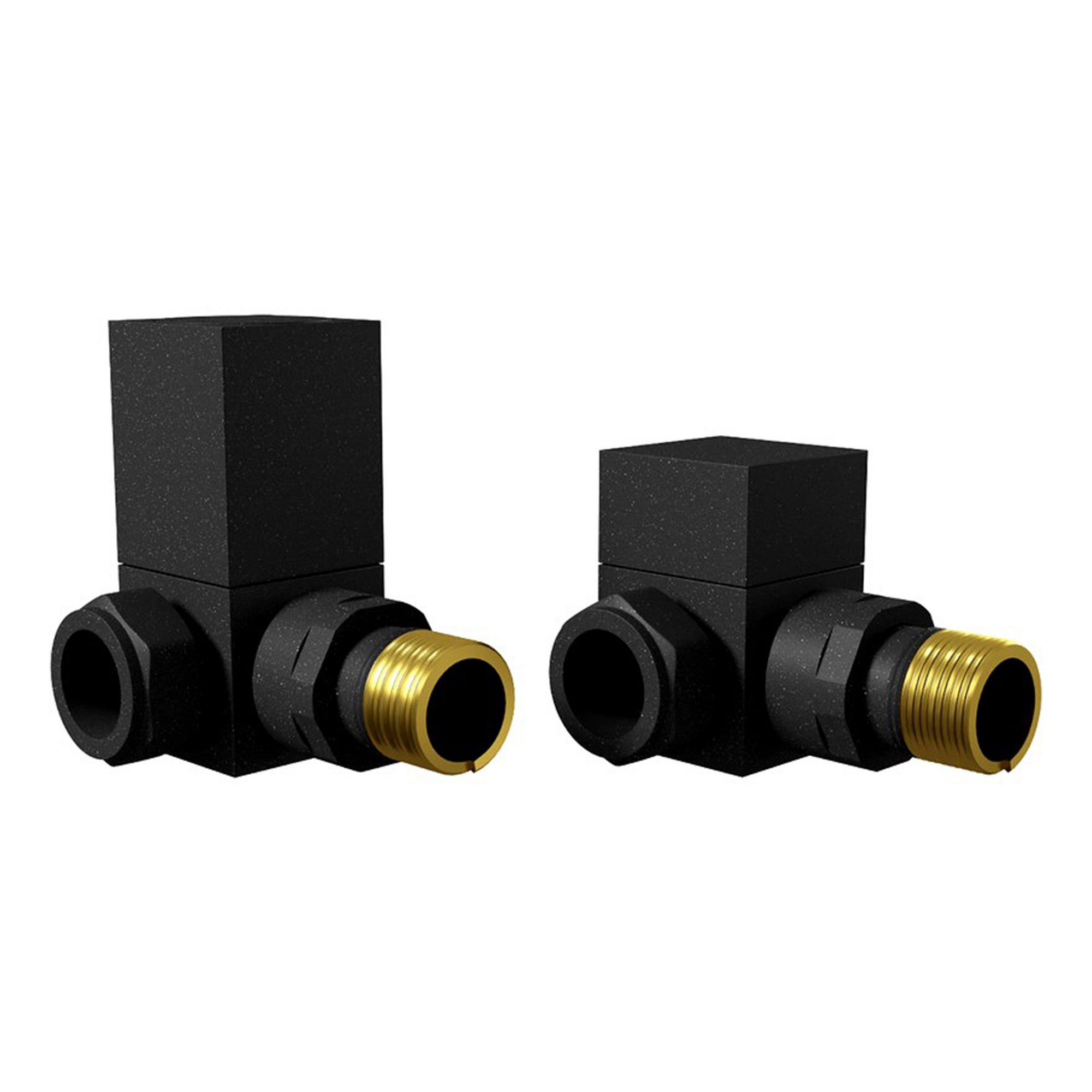 FNX Bathrooms Manual Square Corner Radiator Valve Set - 15mm Compression to 1/2" BSP - Matt Black Pair