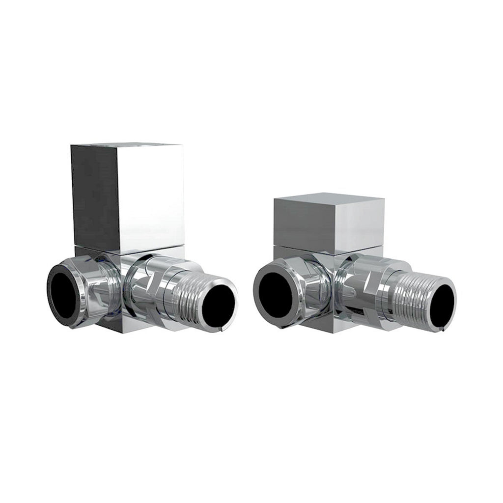 FNX Bathrooms Square Corner Manual Radiator Valve Set, 15mm x 1/2" BSP, Polished Chrome Brass