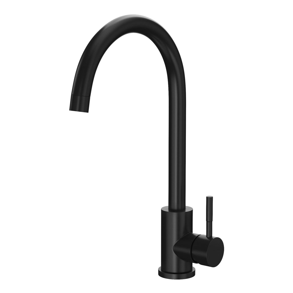 Kitchen Sink Tap Matt Black Single Hole Deck Mounted Lever Swivel Spout