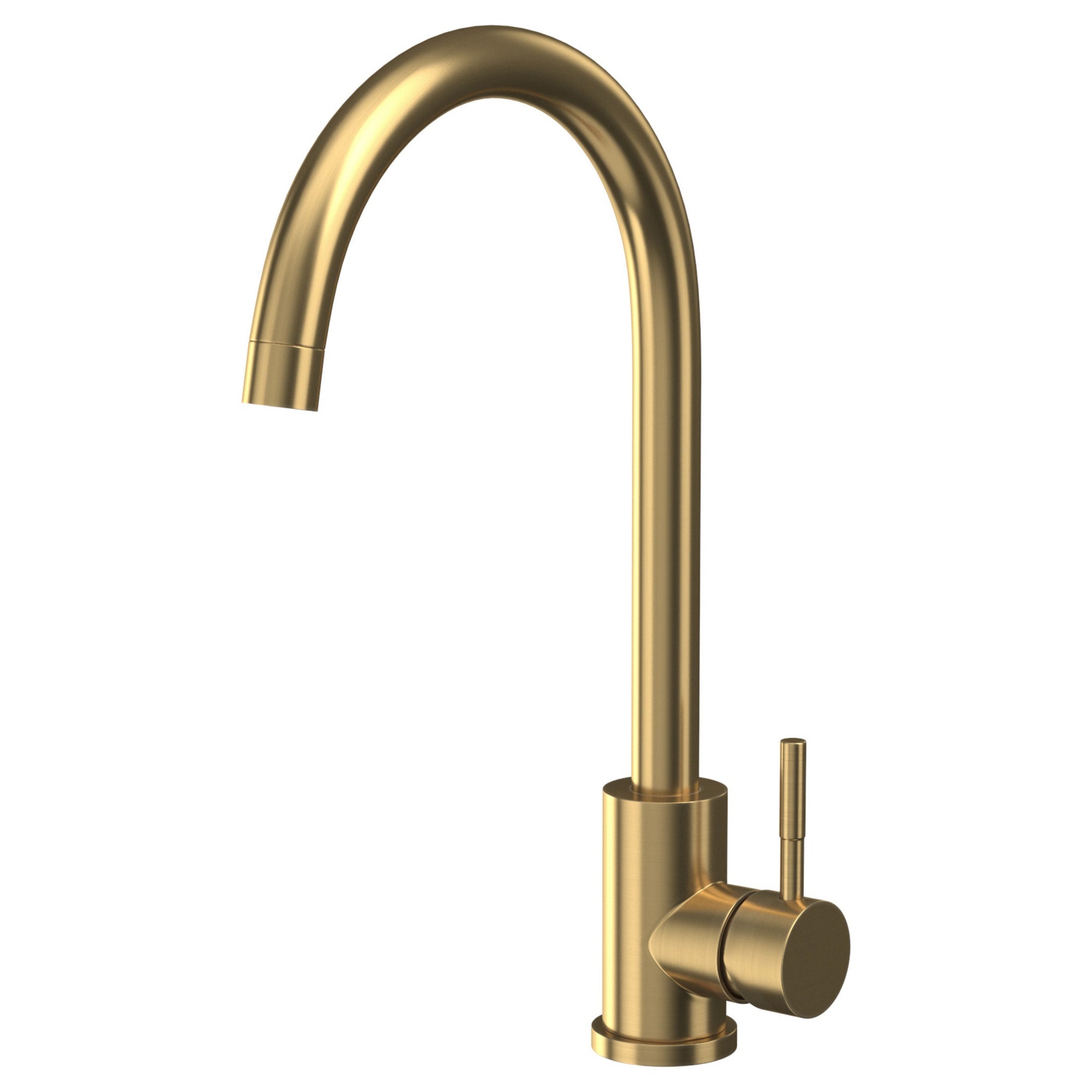Kitchen Sink Tap Gold Single Hole Deck Mounted Brushed Brass Lever Swivel Spout