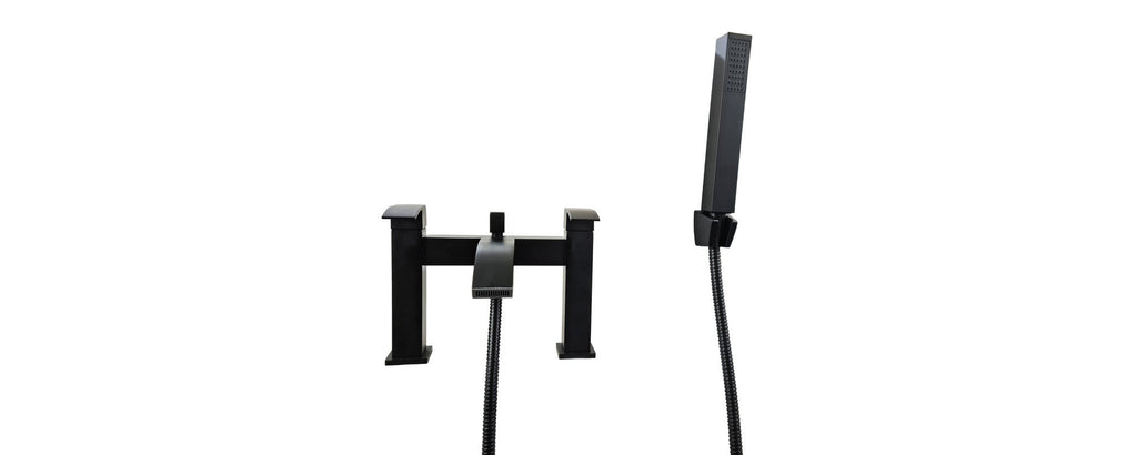 Bathroom Modern Waterfall Black Square Mixer Bath Filler Tap Set