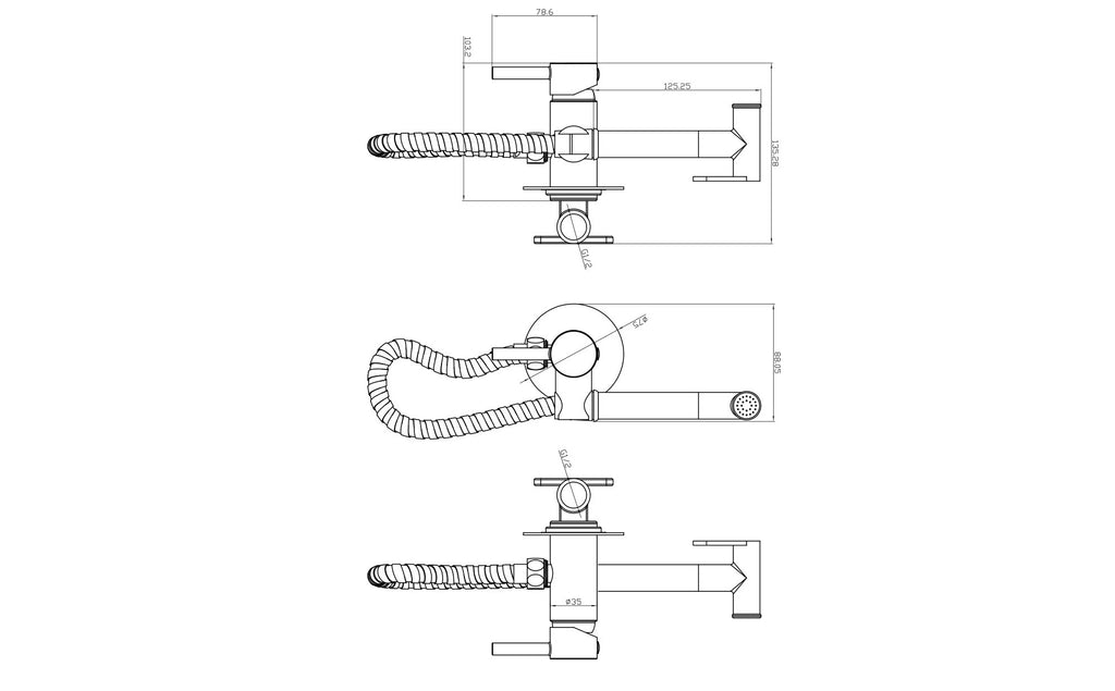 Integrated Douche Valve Black Wall Mounted Manual Mixer Handle