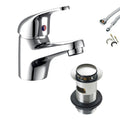 Modern Chrome Single Lever Basin Mixer Tap with Clicker Waste & Flexi Hoses for UK Bathrooms