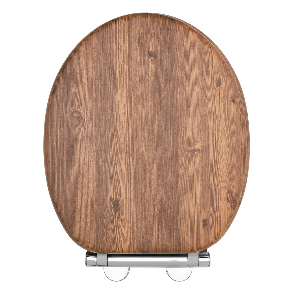 Teak Effect Wooden Toilet Seat Heavy Duty Bar Hinge Wood Finish