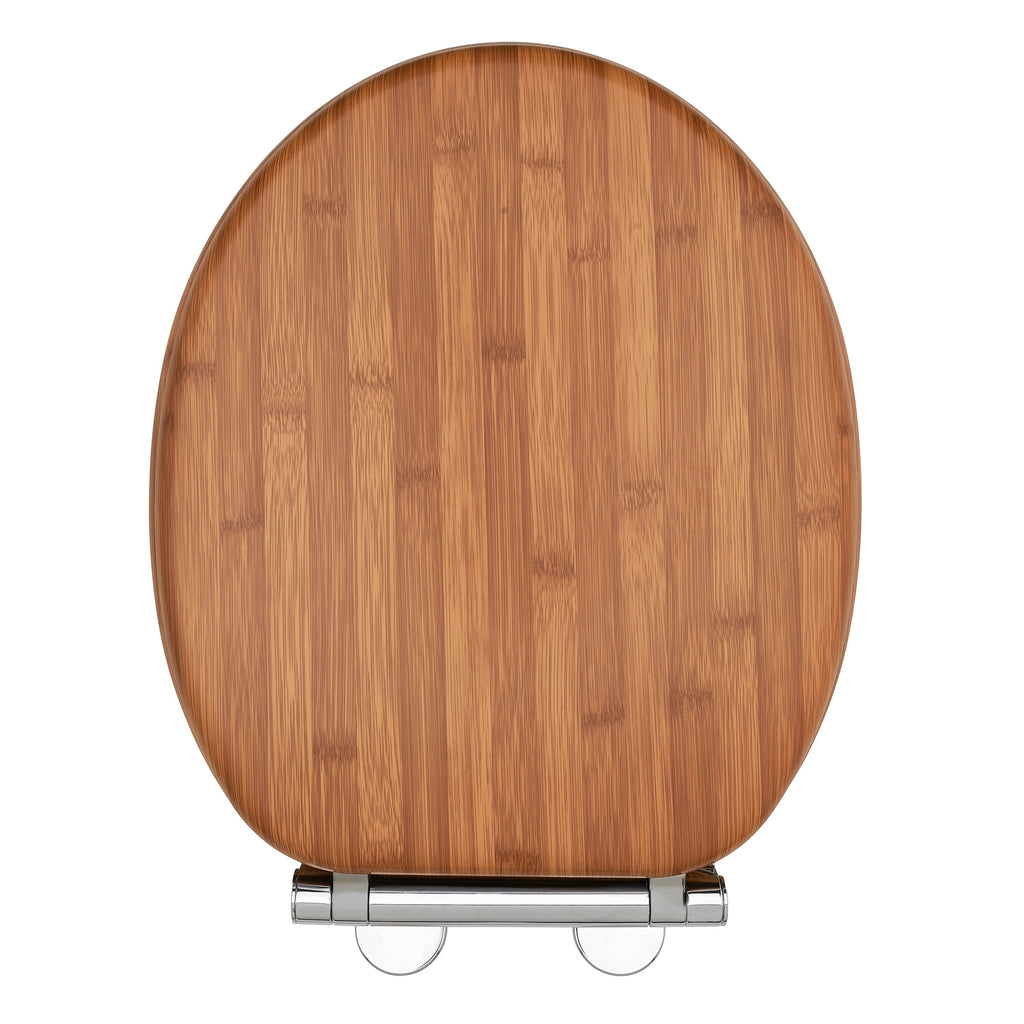 Bamboo Effect Wooden Finish Toilet Seat Heavy Duty Bar Hinge Wood Finish