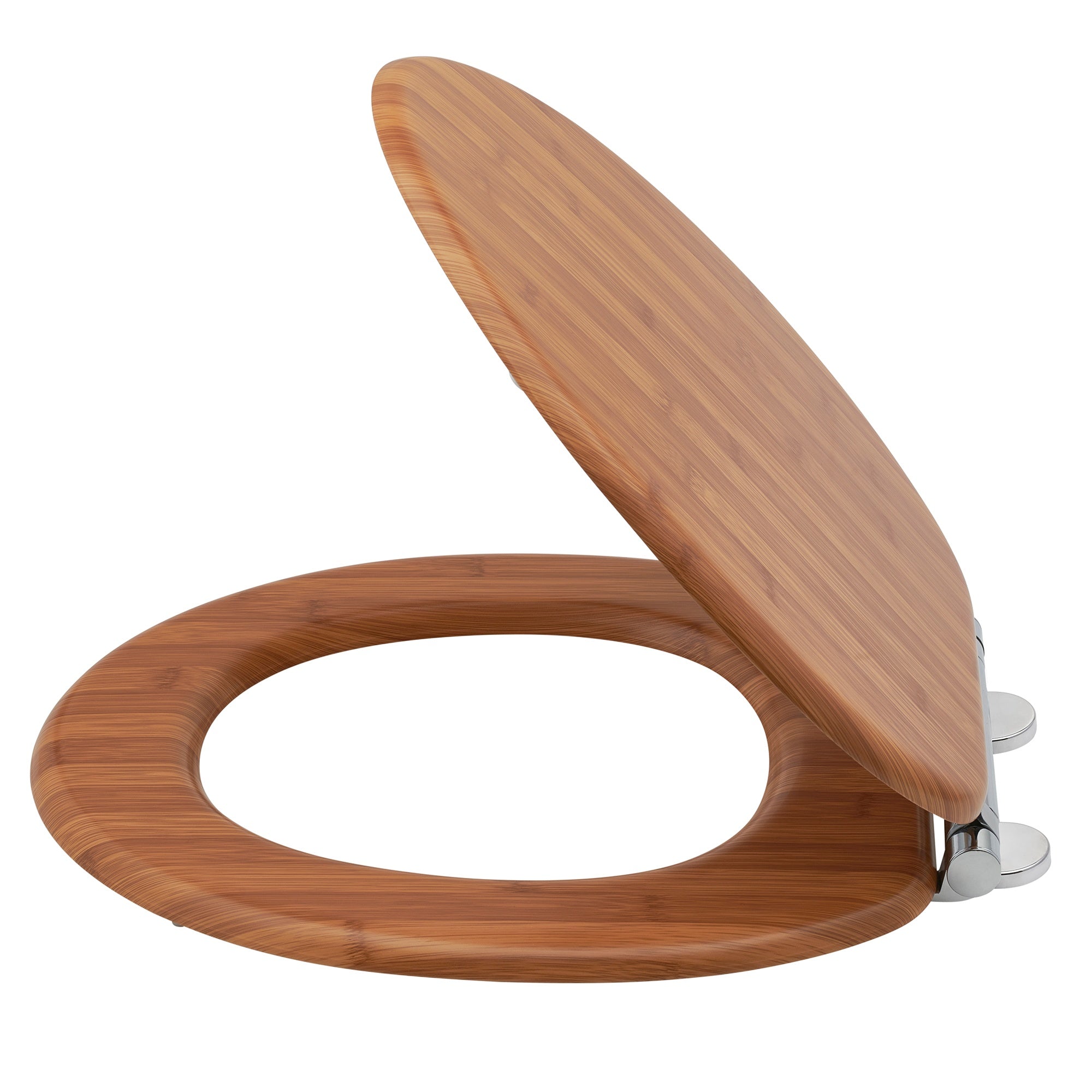 Bamboo Effect Wooden Finish Toilet Seat Heavy Duty Bar Hinge Wood Finish