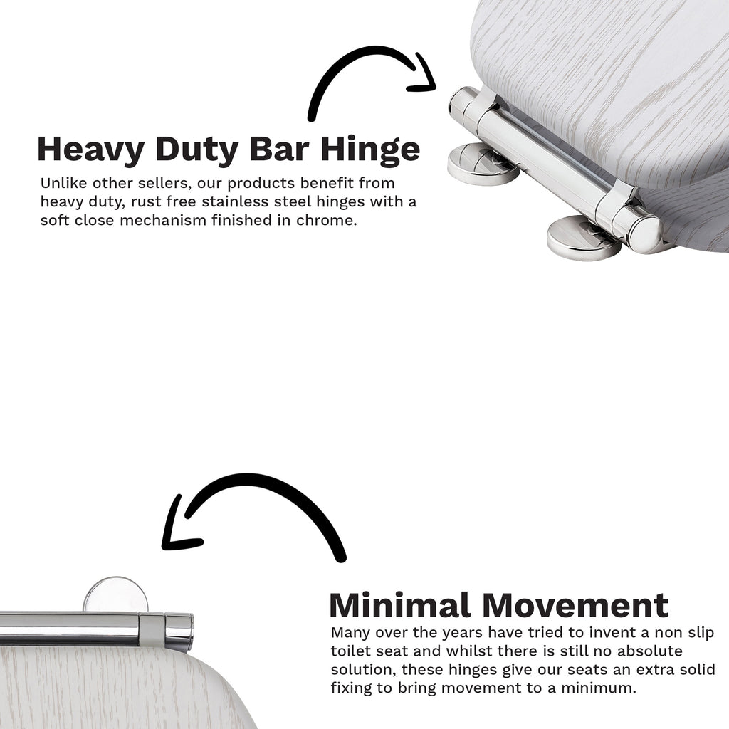 Bamboo Effect Wooden Finish Toilet Seat Heavy Duty Bar Hinge Wood Finish