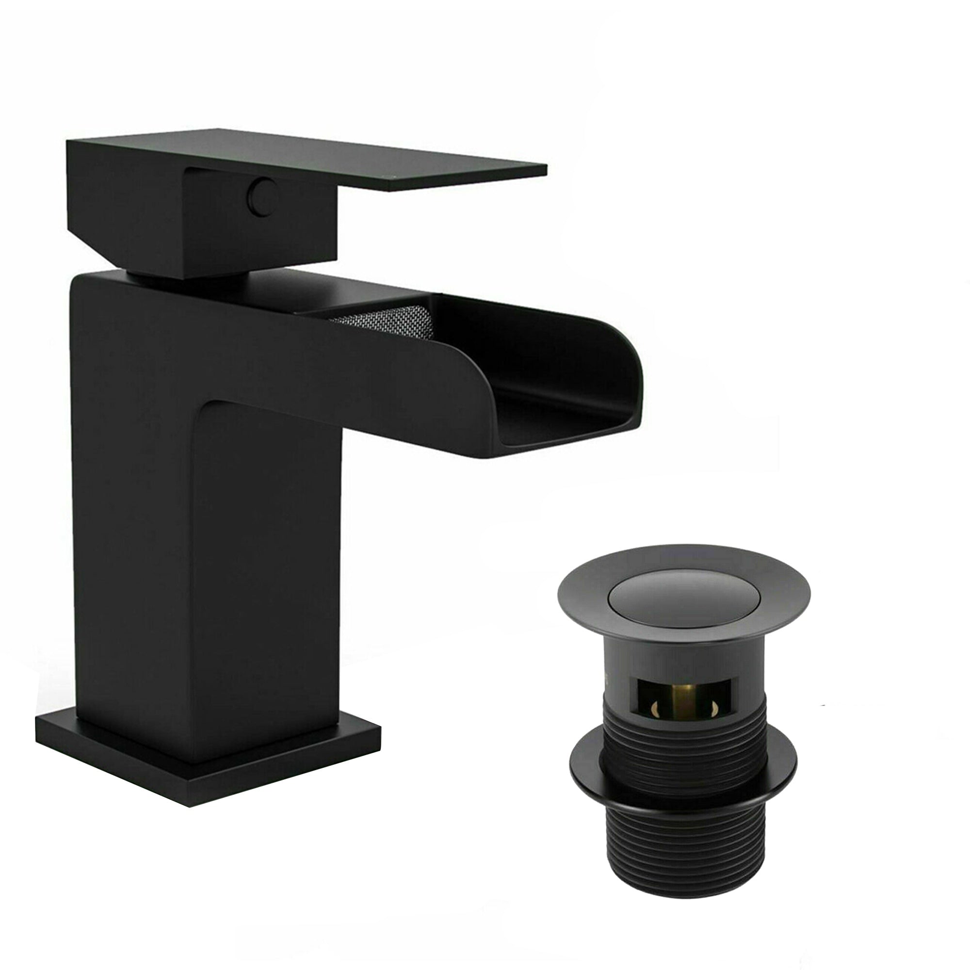 Matt Black Waterfall Basin Mono Mixer Tap Including Clicker Waste