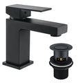 Modern Matt Black Square Bathroom Basin Sink Mono Mixer Tap with Waste - Solid Brass Deck Mounted