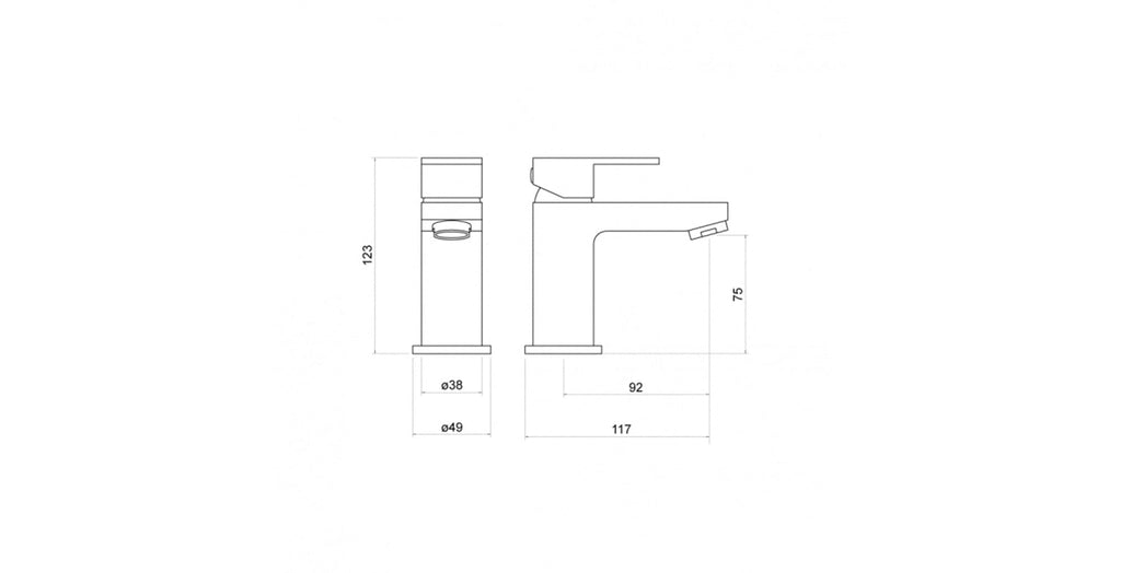 Modern Matt Black Square Bathroom Basin Sink Mono Mixer Tap with Waste - Solid Brass Deck Mounted