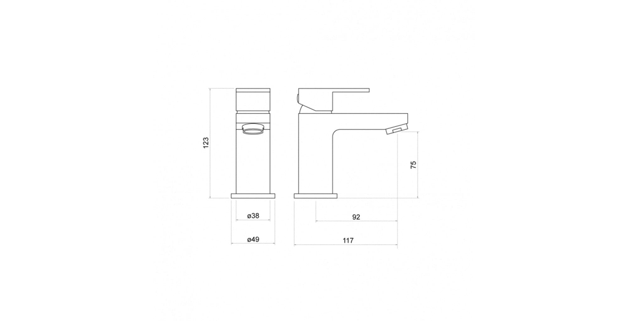 Modern Matt Black Square Bathroom Basin Sink Mono Mixer Tap with Waste - Solid Brass Deck Mounted