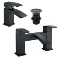 Bathroom WATERFALL Black Matt Basin Sink Mono Mixer & Bath Filler Mixer Tap Lever Tap