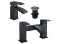 Bathroom WATERFALL Black Matt Basin Sink Mono Mixer & Bath Filler Mixer Tap Lever Tap