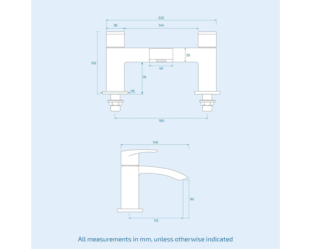 Lucia Square Waterfall Bath Filler Mixer Tap Chrome