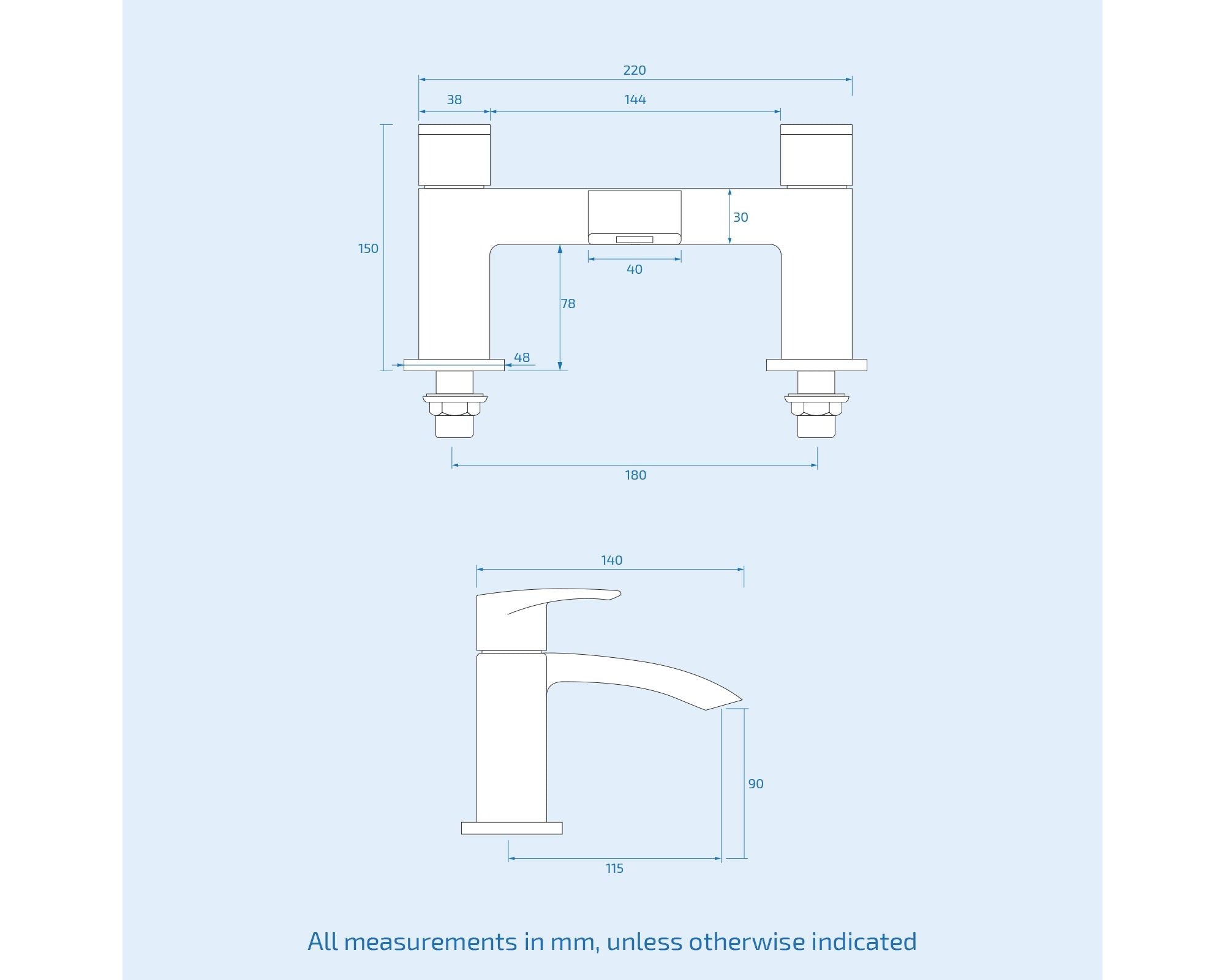 Lucia Square Waterfall Bath Filler Mixer Tap Chrome