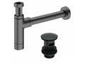 FNX Bathrooms Matt Black Bottle Trap & Full-Cover Slotted Basin Waste with Adjustable Brass Pipe