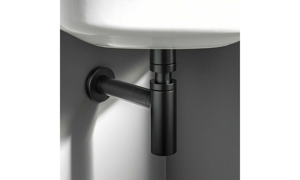 FNX Bathrooms Matt Black Bottle Trap & Full-Cover Slotted Basin Waste with Adjustable Brass Pipe