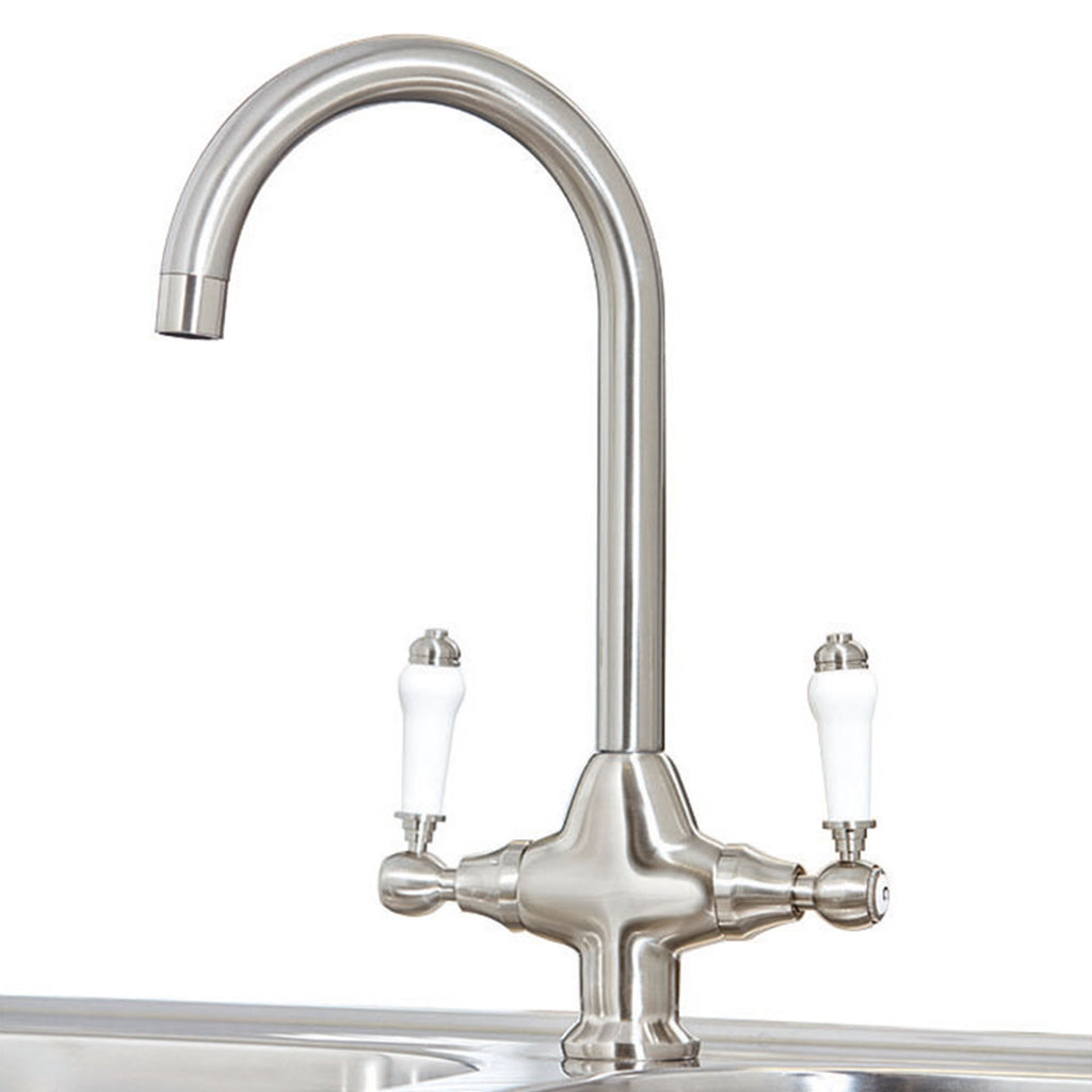 Brushed Nickel Dual Ceramic Lever Kitchen Mono Bloc Mixer Tap