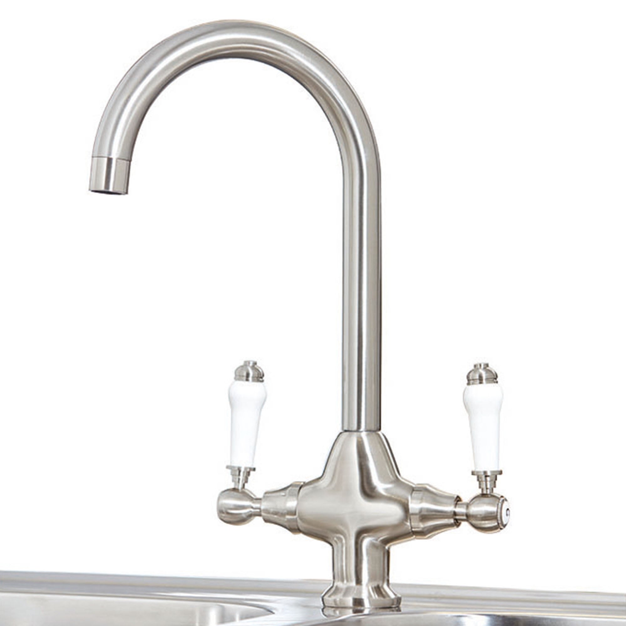 Brushed Nickel Dual Ceramic Lever Kitchen Mono Bloc Mixer Tap