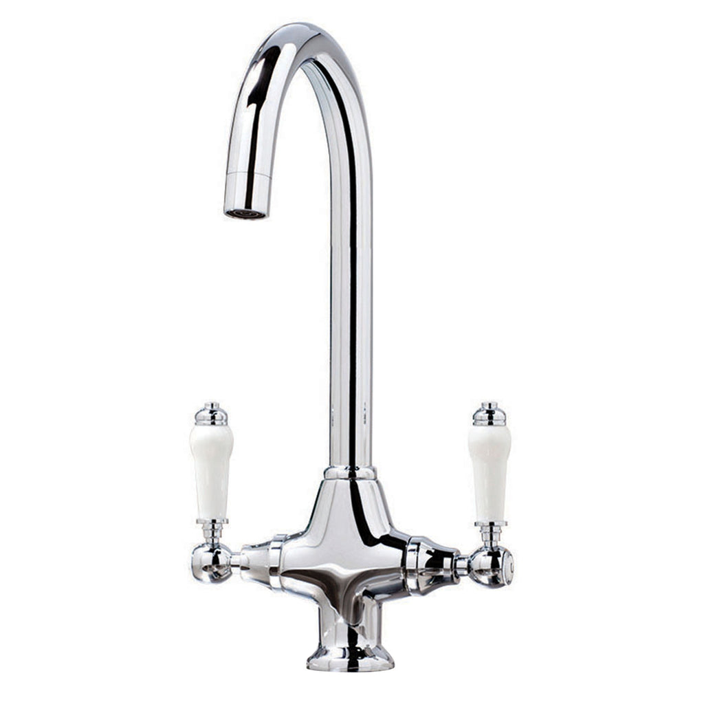 FNX Bathrooms Xavier Chrome Dual Lever Monobloc Kitchen Mixer Tap with Swivel Spout