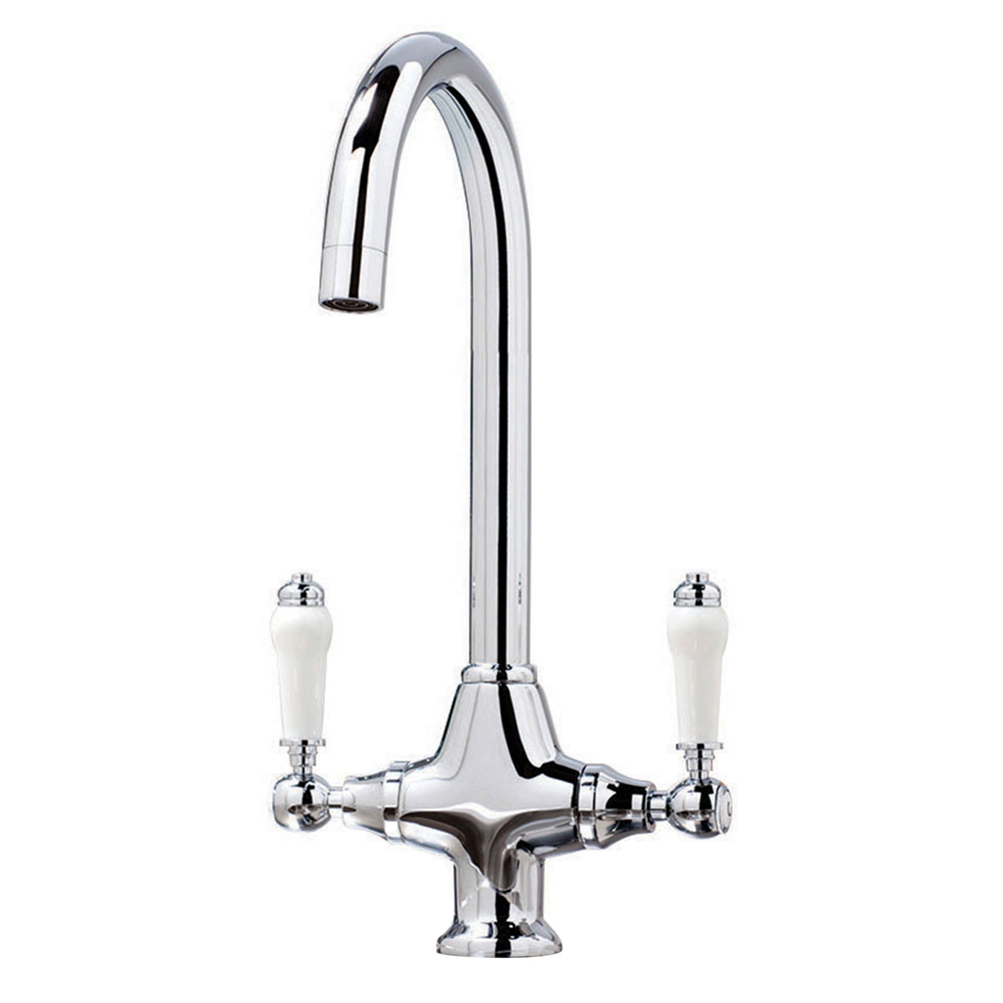 FNX Bathrooms Xavier Chrome Dual Lever Monobloc Kitchen Mixer Tap with Swivel Spout