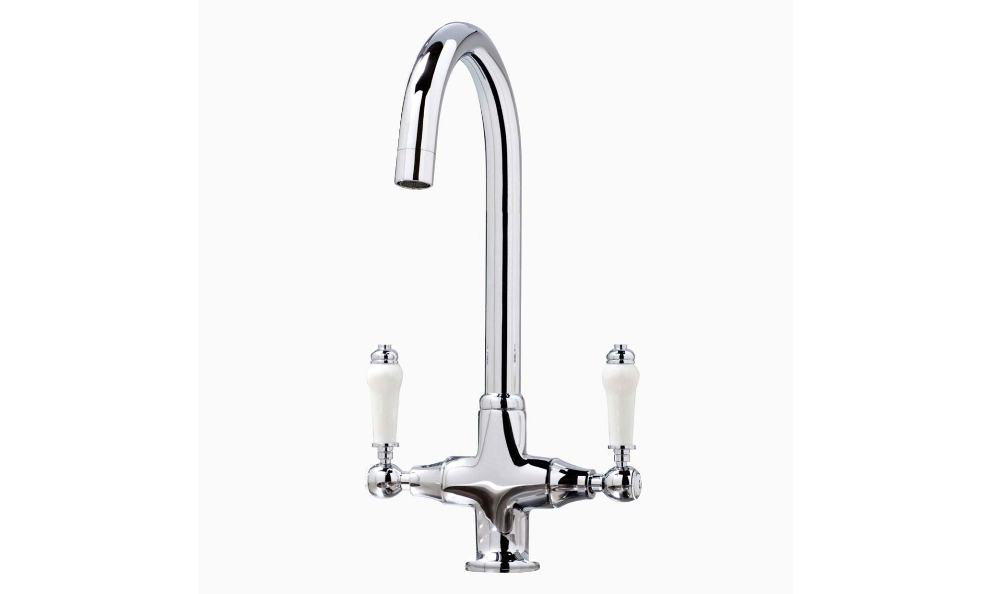 FNX Bathrooms Xavier Chrome Dual Lever Monobloc Kitchen Mixer Tap with Swivel Spout