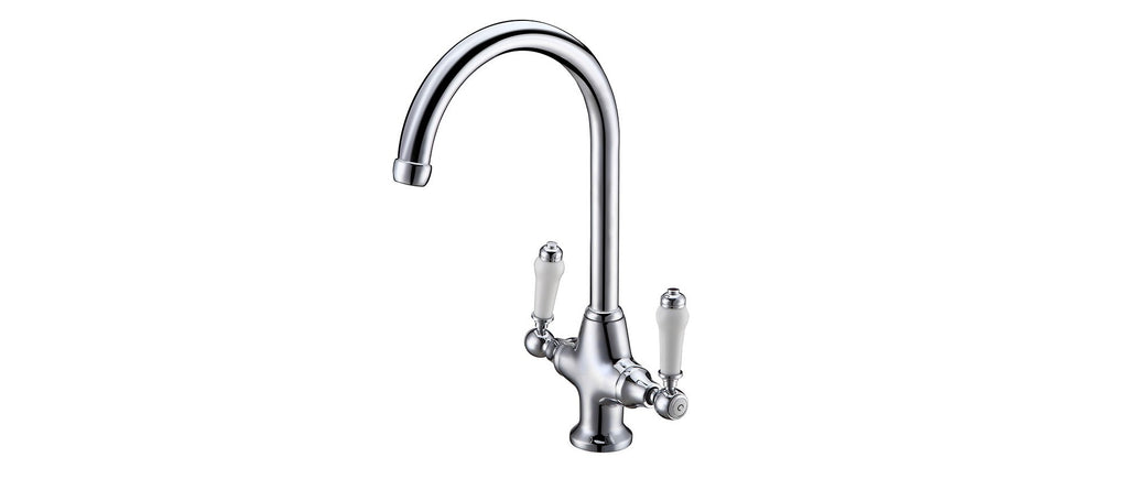 FNX Bathrooms Xavier Chrome Dual Lever Monobloc Kitchen Mixer Tap with Swivel Spout