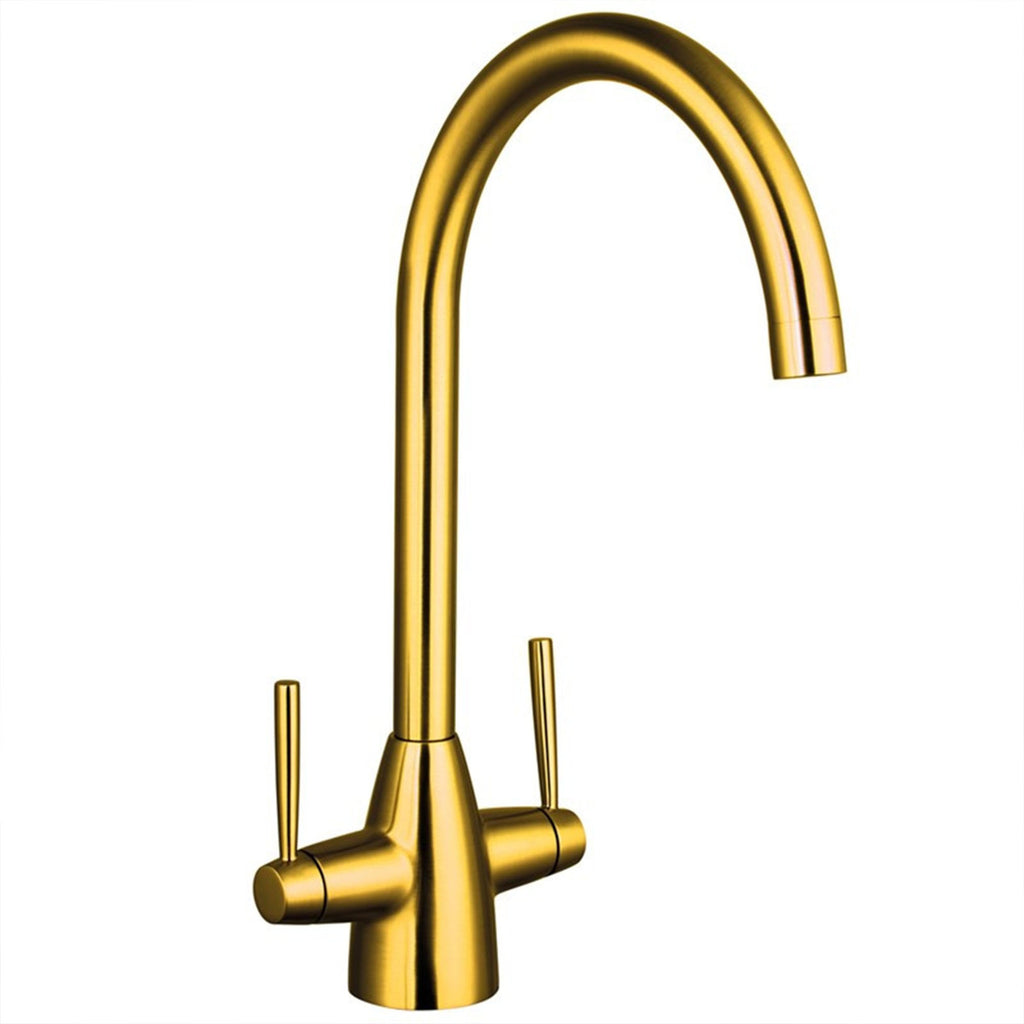 Brushed Gold Kitchen Sink Dual Lever Mixer Traditional Mixer