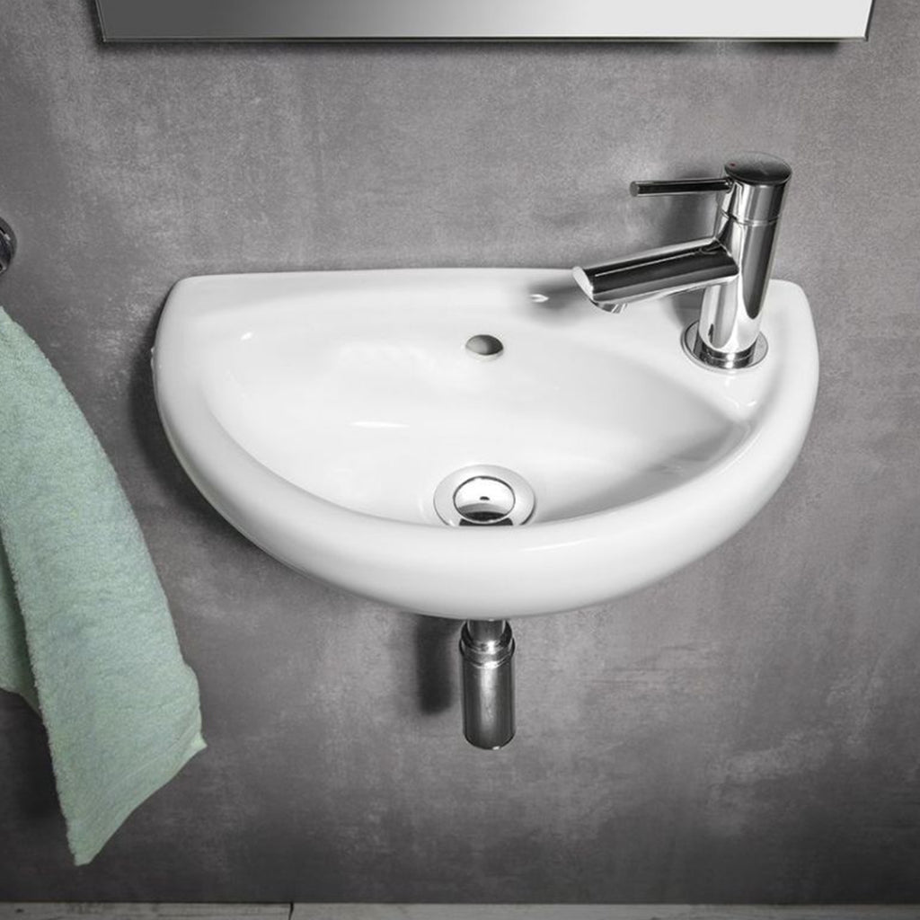 FNX Bathrooms Compact Wall-Hung Cloakroom Basin & Sink - Modern Oval White Ceramic, 1 Tap Hole, Includes Fixings