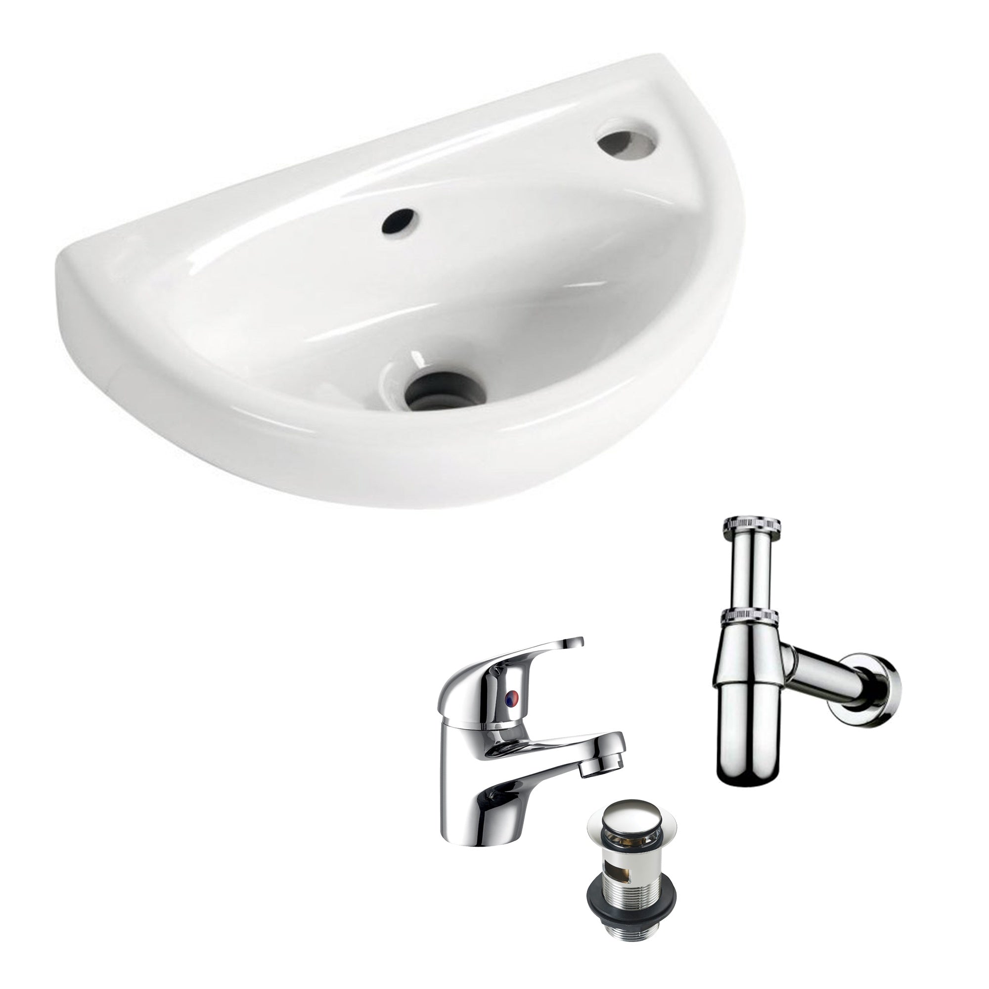 FNX Bathrooms Compact Wall-Hung Cloakroom Basin & Sink with Tap, Waste & Bottle Trap - Ideal for Small Bathrooms
