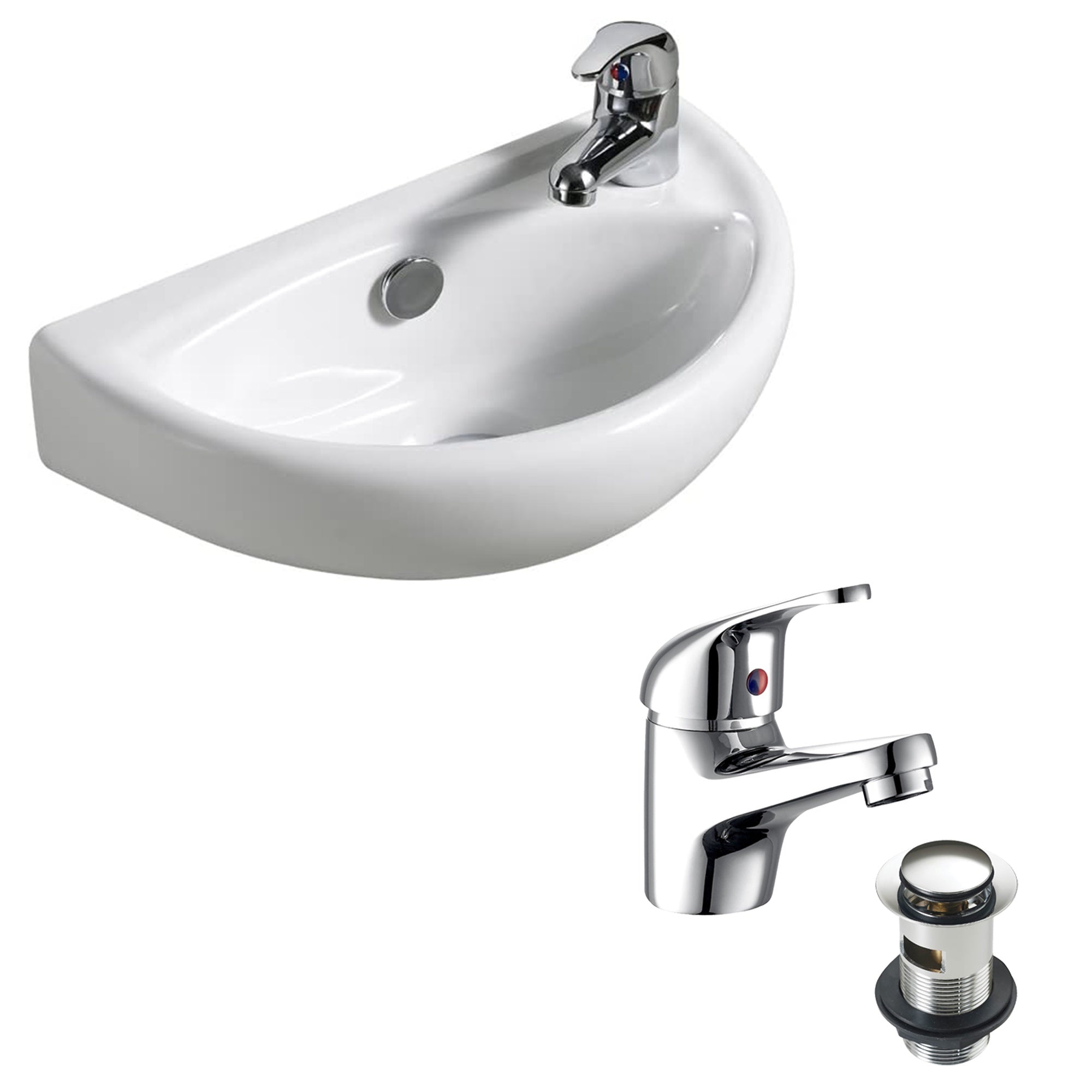 FNX Bathrooms Compact Wall-Hung Cloakroom Basin & Tap Set - White Ceramic with Slotted Waste