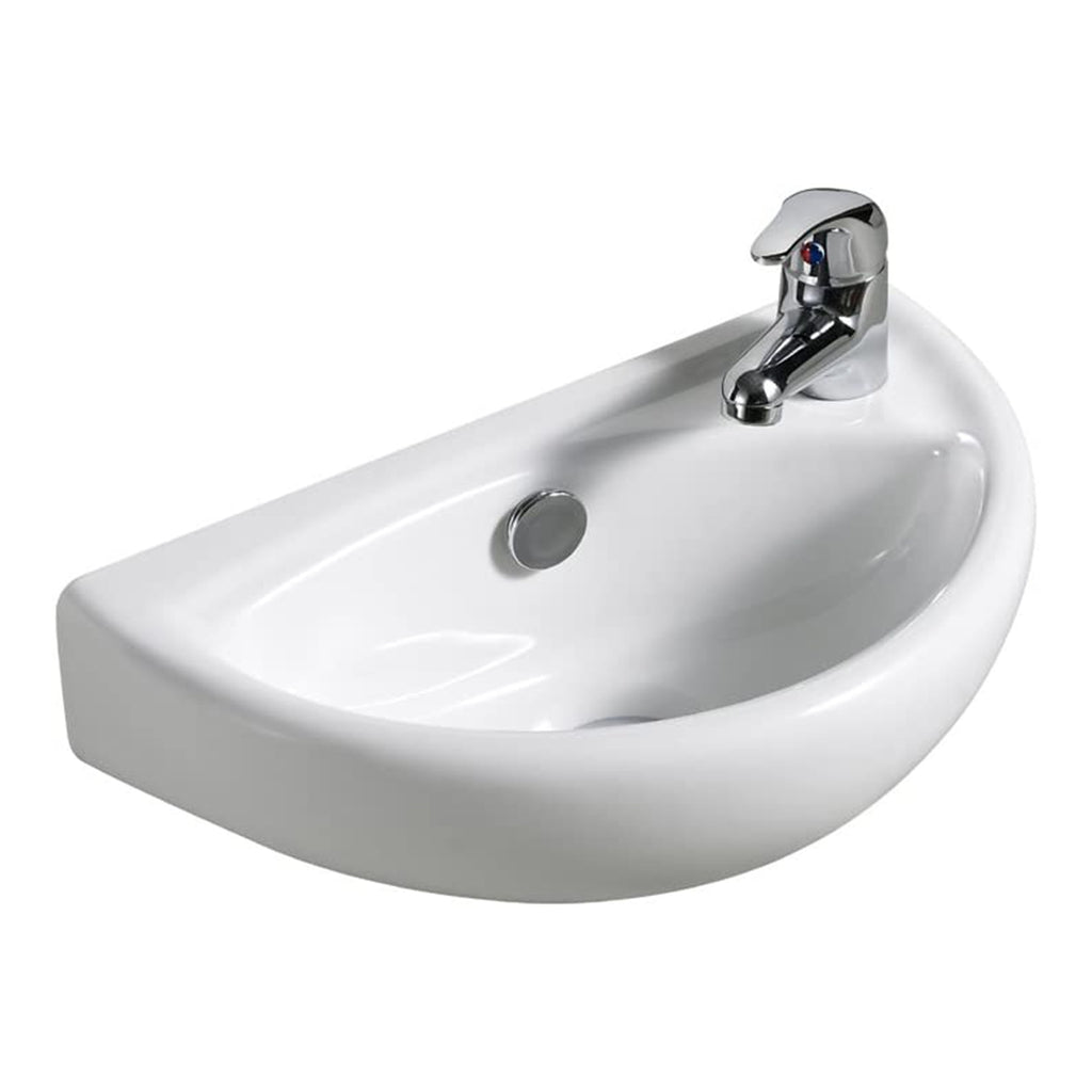 FNX Bathrooms Compact Wall-Hung Cloakroom Basin & Tap Set - White Ceramic with Slotted Waste