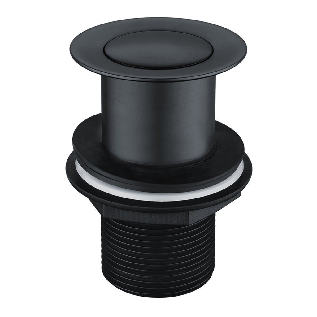 FNX Bathrooms Matt Black Unslotted Basin & Sink Waste Plug with Click-Clack Pop-Up Push Button, UK Standard 32mm Brass